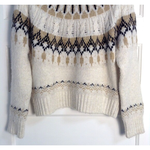 Old Navy Sweater Wn M Cream Tan Aztec Southwestern Cable Knit Turtleneck Chunky - Picture 3 of 8